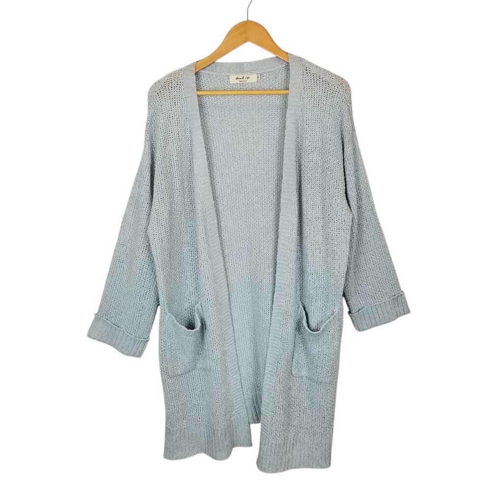 Beach Life Women's Light Blue Open Front Duster Long Cardigan Size Large